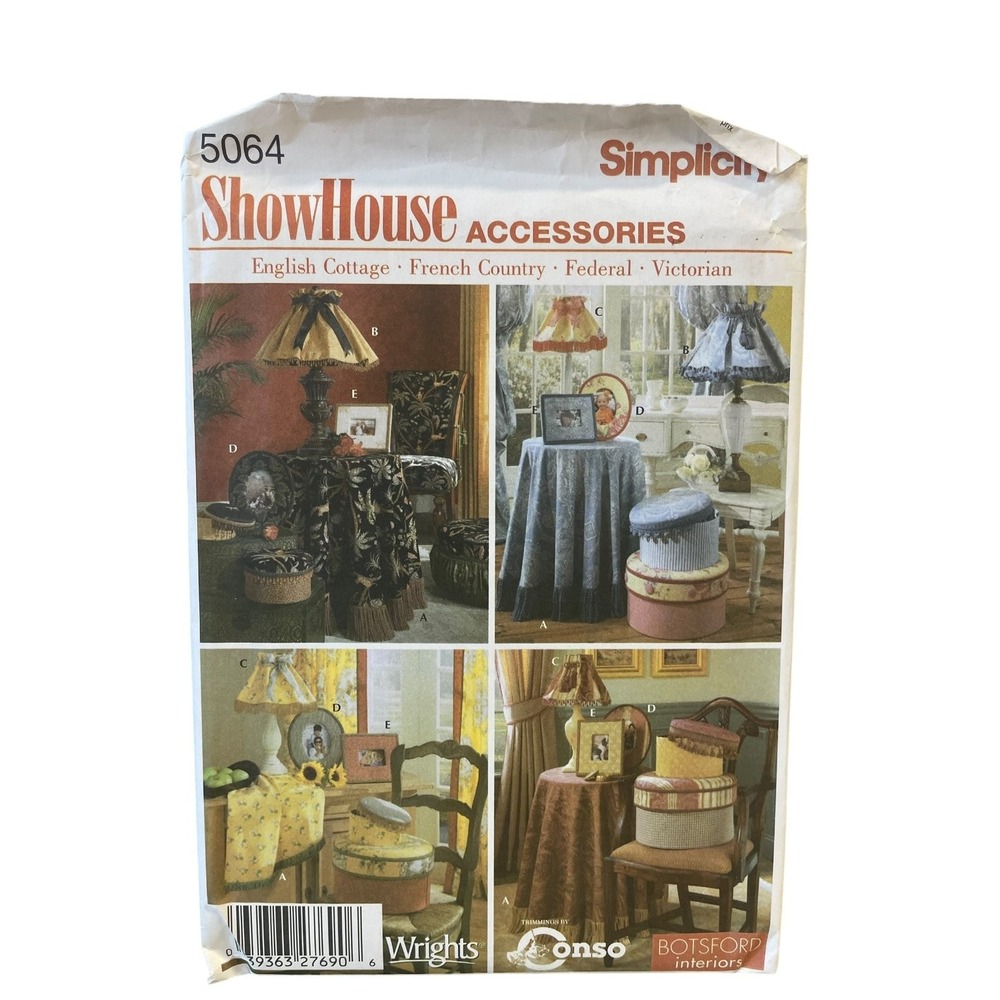 Simplicity 5064 ShowHouse Accessories Tablecloth Lampshade Covers Frames UNCUT